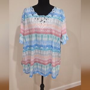 Alfred Dunner Blue and Pink Tie-Dye Lace Top
